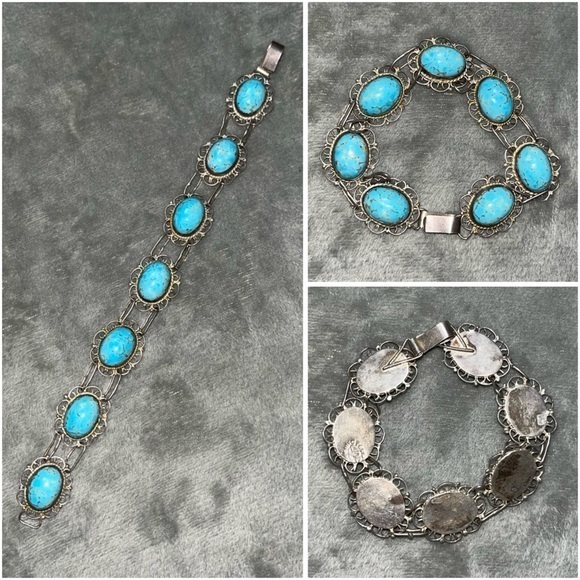 christys Jewelry - Vintage 925 Sterling Silver Turquoise Bracelet